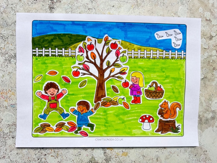 finished fall scene cut and paste craft