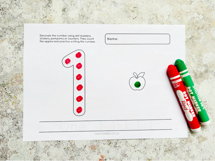 completed number 1 dot marker printable