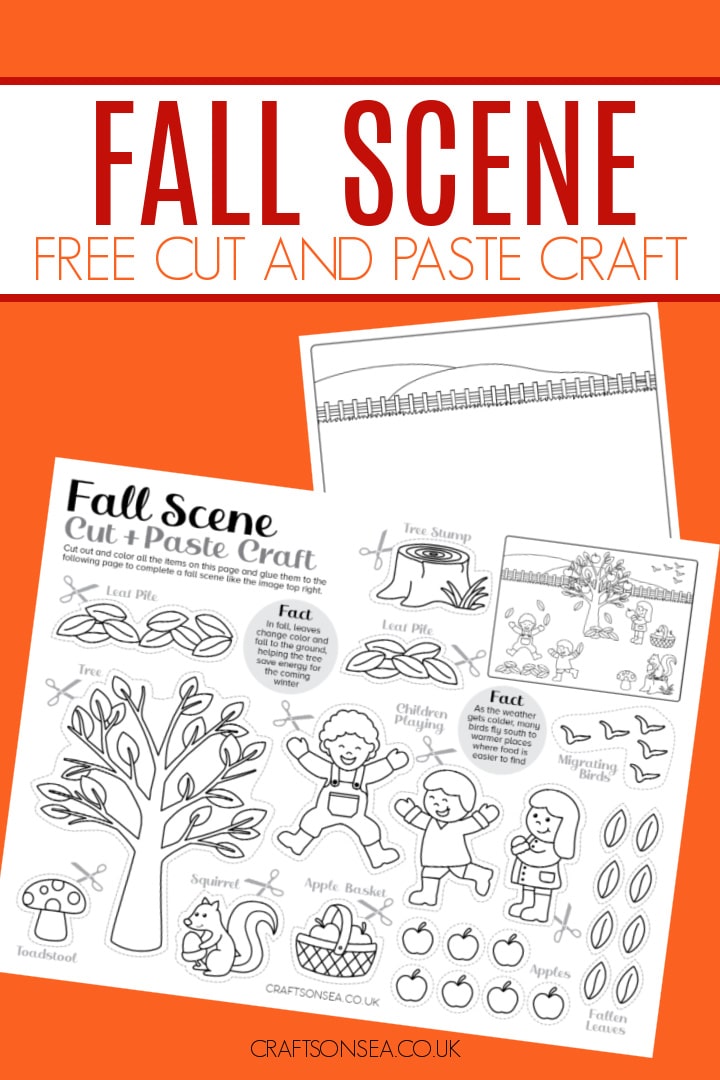 free fall scene printable showing the background page and items to cut out