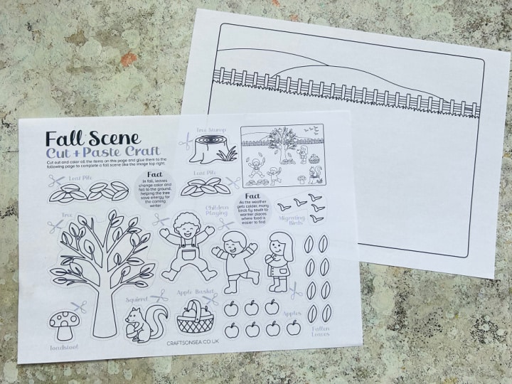 Both pages of the fall scene craft printed