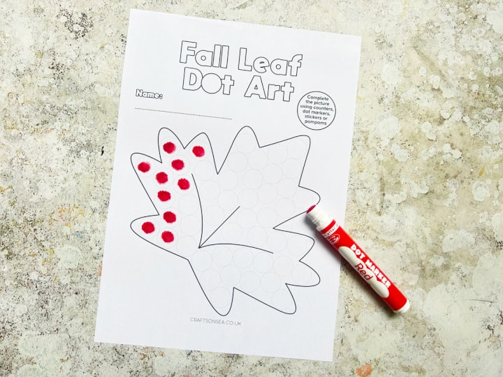 creating dot art using free printable fall leaf dot marker design