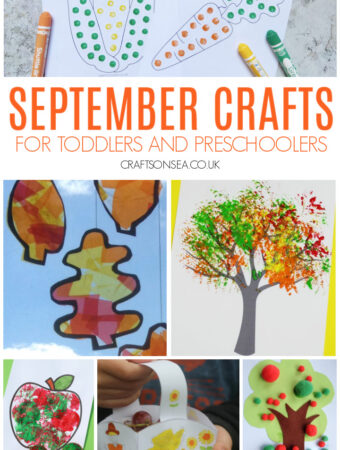 easy september crafts for toddlers and preschoolers with fall leaves, trees, apples, scarecrows and acorn activities