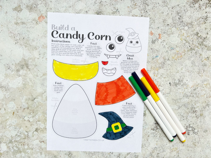 candy corn craft colored in with markers