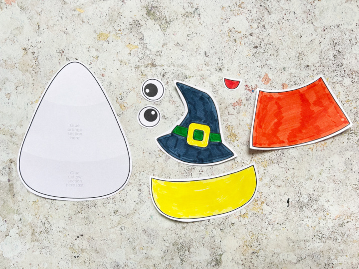 cut out pieces for candy corn craft