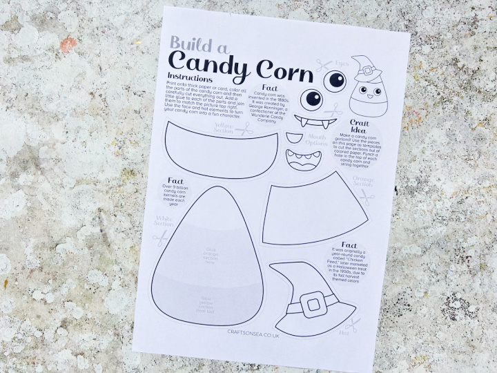 candy corn cut and paste printable printed onto white paper