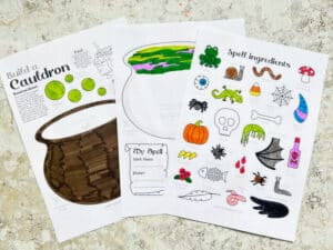 cauldron craft printable colored in with markers