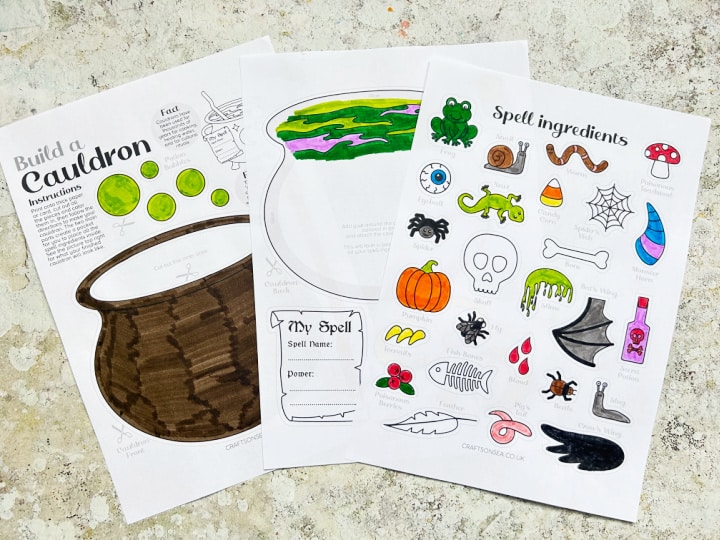 cauldron craft printable colored in with markers