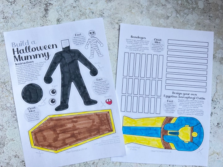 build a mummy craft printable colored in with markers