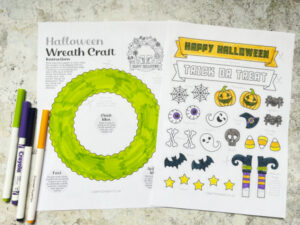 colored in Halloween wreath craft printable