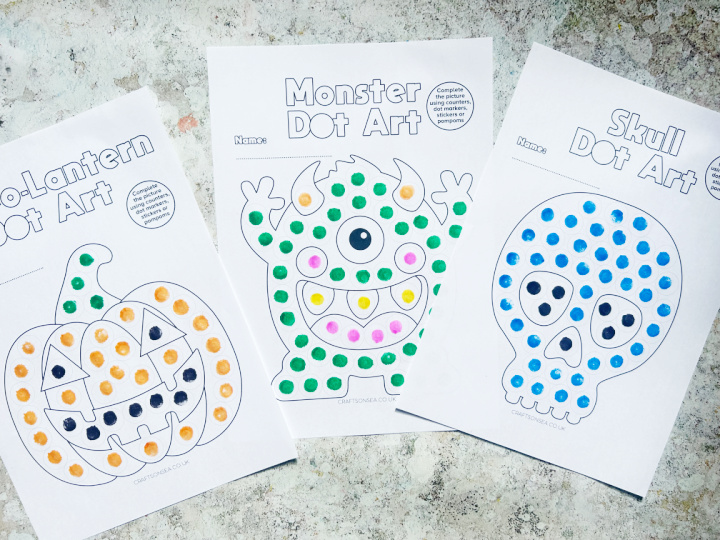 free printable halloween dot a dot activity colored in with dot a dot markers