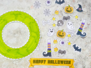 Cut out pieces of the Halloween wreath craft