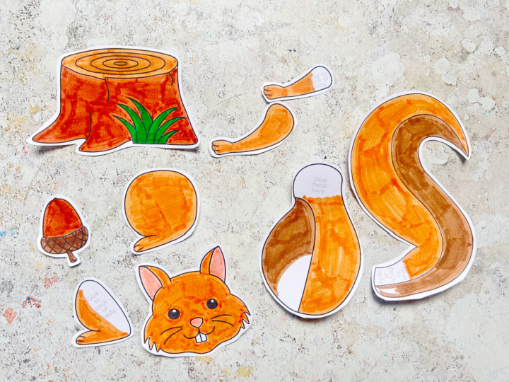 cut and paste squirrel craft pieces