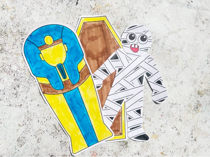 finished halloween mummy craft made with a free printable