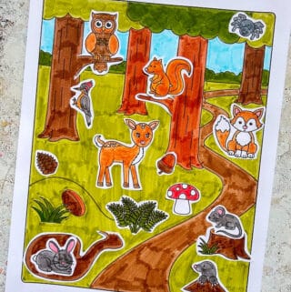 printable forest animals craft with deer, fox, squirrel and other woodland creatures