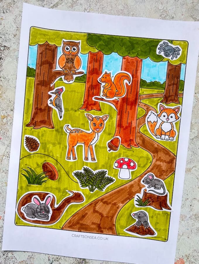 printable forest animals craft with deer, fox, squirrel and other woodland creatures