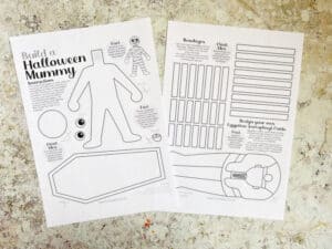 halloween mummy craft printable printed onto white paper