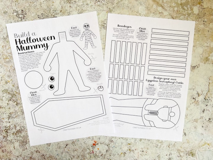 halloween mummy craft printable printed onto white paper
