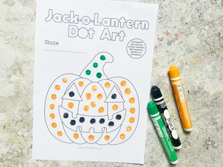 halloween pumpkin dot art printable completed