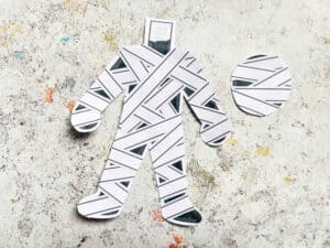 paper bandages glued onto cut and paste mummy craft