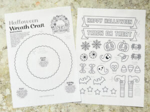 Two page halloween wreath craft printed onto white paper