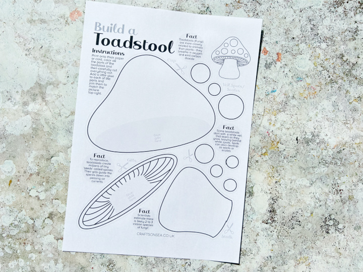 build a toadstool craft printed onto white paper