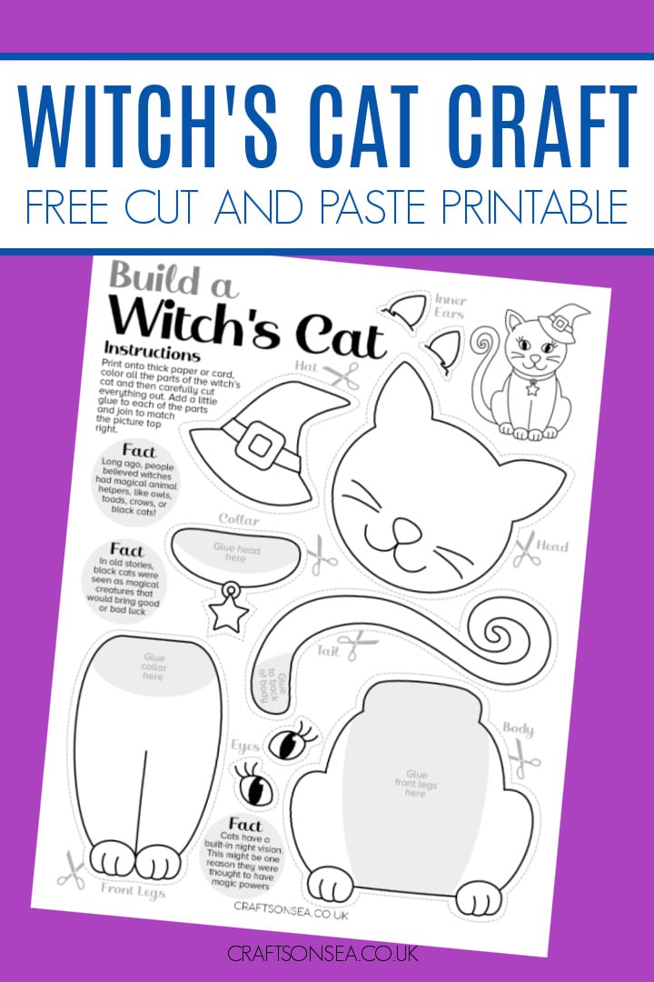witches cat cut and paste craft printable PDF
