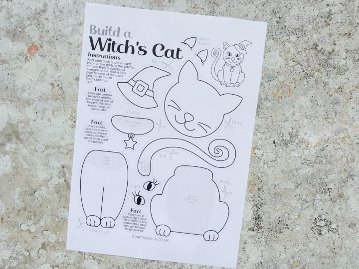 witch's cat craft template printed onto white paper