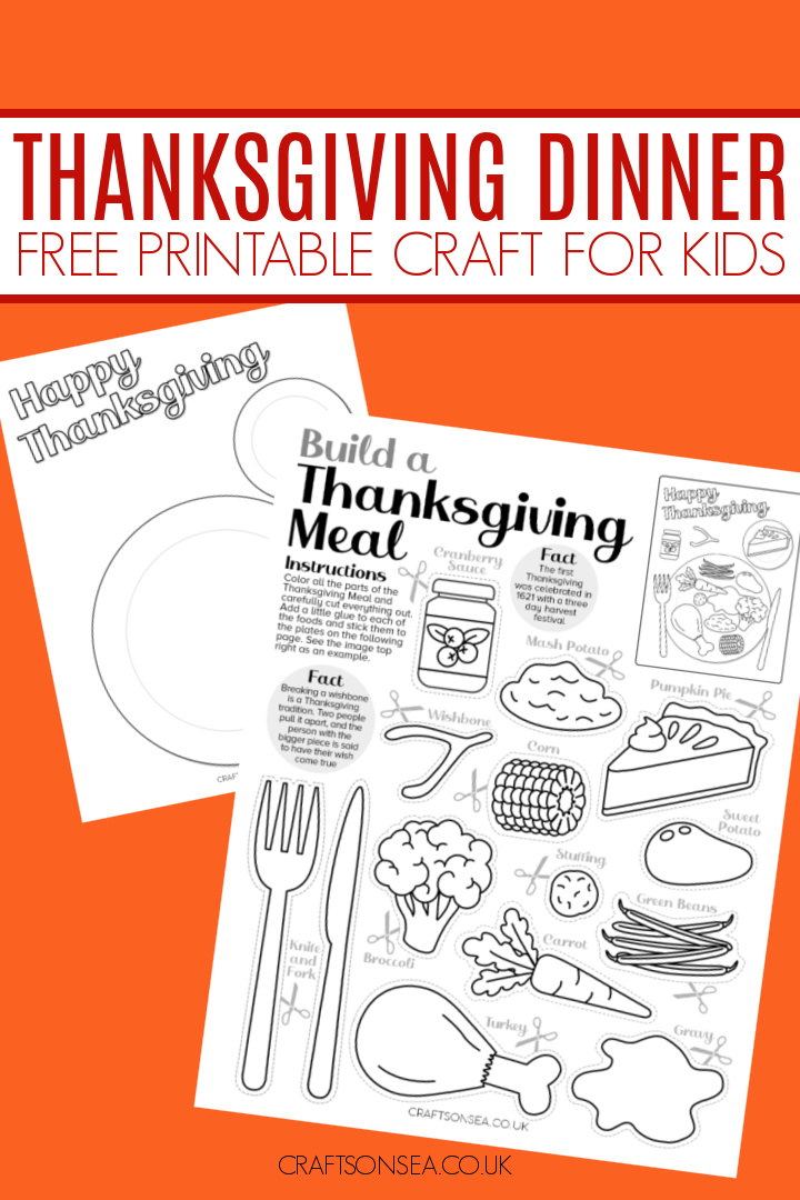 Thanksgiving dinner plate craft printable two page cut and paste activity