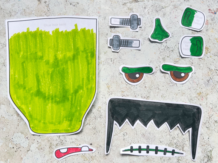 cut out pieces of the Frankenstein craft