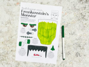 Cut and paste Frankenstein craft colored in with markers