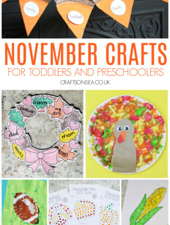 easy November crafts for toddlers and preschoolers with Thanksgiving, turkeys, gratitude and football