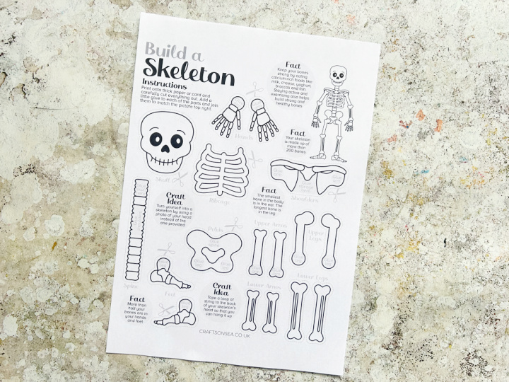 skeleton craft template printed on to white paper