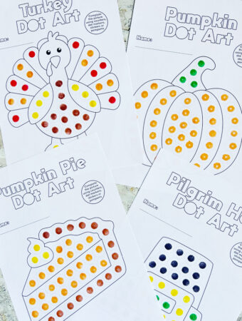 Summer dot marker printables free PDF featuring a turkey, pumpkin, pilgrim hat and pumpkin pie