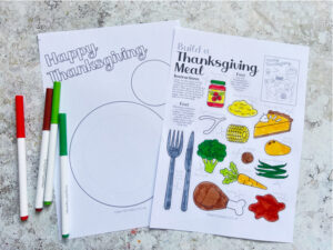 colored in Thanksgiving dinner plate craft printable